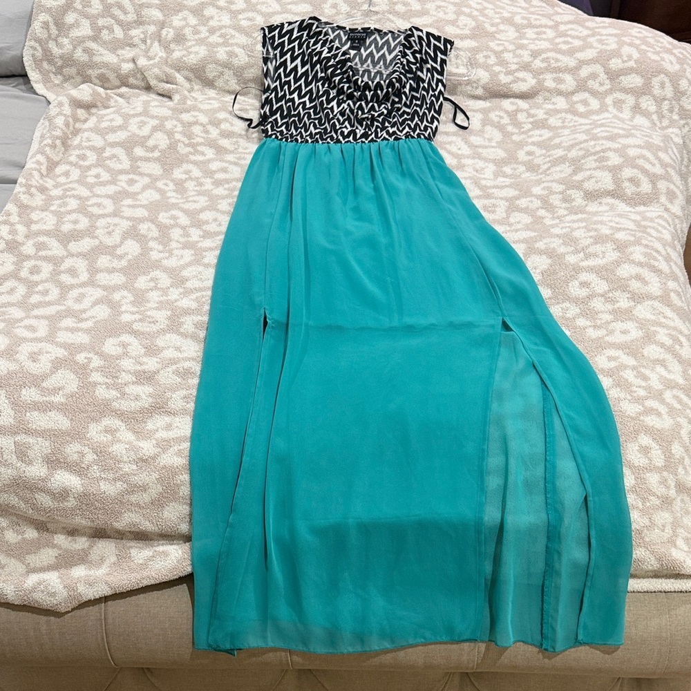 Enfocus Studio Black and Teal Maxi Dress